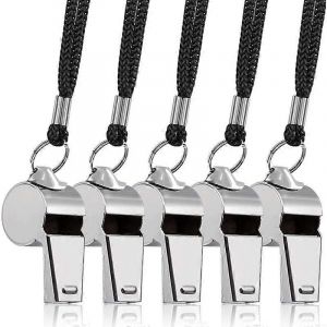 5 Packs De Sifflets En Acier Inoxydable Sifflets En Métal Bruyants Avec Lanière Arbitres Professionnels Sifflets Entraîneurs Sauveteurs Survie Sport - Neuf