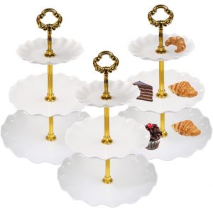 (3 Pack) 3 Étages Presentoir A Gateau,Plastique Presentoir A Cupcake,Pour Anniversaires,Mariages,Baby Shower - Neuf