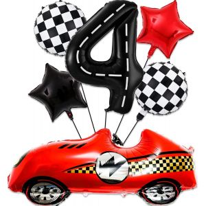 SJZG-Balloon Anniversaire Voiture 4 Ans,Deco Anniversaire Cars 4Ans,Ballons De Course Pour Voiture,Ballon Anniversaire 4 Ans,Kit Ballon Anniversaire 4Ans,D&eacute;coration D'Anniversaire Ballons Pour Enfant - Neuf