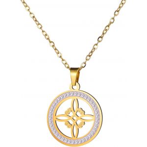 Tianyi-Collier De Noeud De Sorci&egrave;re Pour Femmes Acier Inoxydable Clair Couleur Or Zircon Pendentif Rond Cha&icirc;nes Celtique Quaternaire Wicca Anneau De Noeud Sorcellerie Amulette Bijoux - Neuf