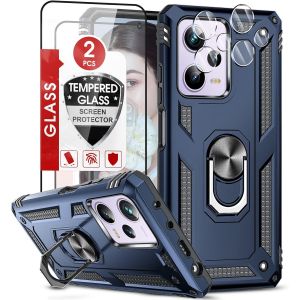 Kal-Coque Pour Redmi Note 12 Pro 5g Anneau, Coque Poco X5 Pro 5g Antichoc, Redmi Note 12 Pro Coque Avec 2*Verre Trempé+Lentille Coulissante, Protection Caméra, Militaire Pc Dur Renforcée Etui-Bleu - Neuf