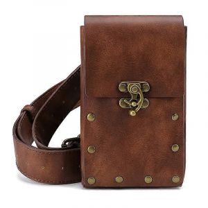 Sac &agrave; bandouli&egrave;re style steampunk, sacoche style gothique, sac banane avec cha&icirc;ne, jambe tombante, &eacute;tui de ceinture, pochette-brun - Neuf