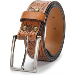 Cauc-Ceinture &Agrave; Boucle De Cow-Boy En Cuir Occidental Pour Hommes, Femmes, Jeans, Ceinture &Agrave; Boucle Florale Grav&eacute;e Longhorn Bull Texas (Taille De 69 &Agrave; 104 Cm) - Neuf