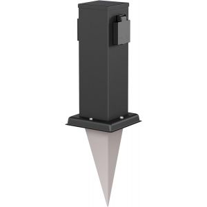 Polly Garden Socket Column With Ground Spike For Outdoor, Ip44, 2-Time, Stainless Steel, Square, Black, 27 Cm - Neuf