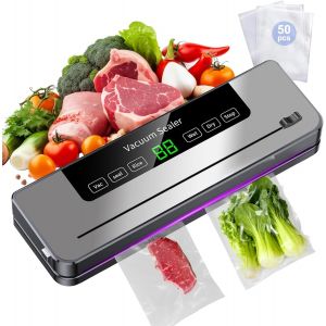 Ulteronixshop-Machine Sous Vide Alimentaire, Avec 50 Sacs Sous Vide, Appareils de Mise Sous Vide Multifonction 5 en 1, Avec Mode Humide et sec pour Stockage de Fruits, L&eacute;gumes, Pain, Viande, etc. - Neuf