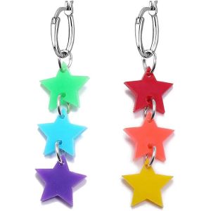 Coeur Arc En Ciel Chaîne Boucles D¿Oreilles Pour Les Femmes Filles Cool Bizarre Léger Résine Acrylique Personnalité Pendante Boucles D¿Oreilles Bijoux Étoile Arc-En-Ciel - - Neuf