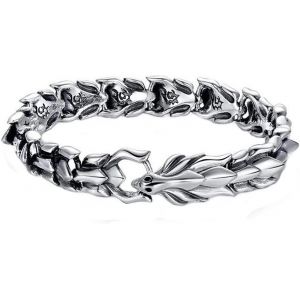 Eryi-Bracelet Dragon Scale Dragon Skeleton Pour Homme, En Acier Inoxydable, Bracelet Pour Homme, Bracelet En Acier Inoxydable, Argent, Cadeau Parfait - Neuf