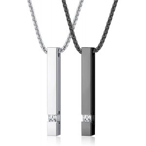 Trahoo-2 Pièces Collier Homme Acier Inoxydable Argent Noir Boîte Chaine Avec Pendentif Bar 55cm Chaine Collier Pour Homme Femme Collier Couple Bijoux Chaine Homme Cadeau - Neuf