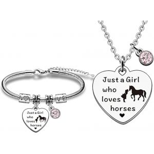 Collier De Cheval Ensemble De Bracelet De Cheval, Cadeaux De Cheval Pour Les Filles, Bijoux De Collier De Pendentif De Cheval, Fille D'argent Et Collier De Cheval Pour Les Filles - Neuf