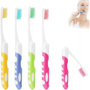 Brosse A Dent Voyage,Lot De 4 Brosse A Dent De Voyage,Brosses À Dents Portables Et Pliables,À Poils Souples,Pour Le Camping Et Les Voyages - Neuf