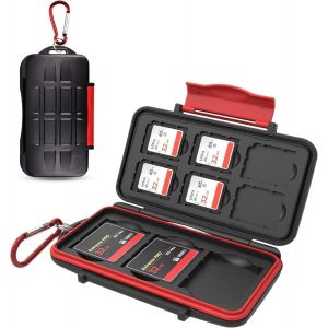 Boite Rangement Carte SD, 9 Emplacements R&eacute;sistant &agrave; l'eau et aux Chocs pour 6 SD SDXC SDHC et 3 Compact Flash CF, Etui Carte Compact Flash Avec Crochet et Boucle, R&eacute;sistant &agrave; l'eau Portable - Neuf