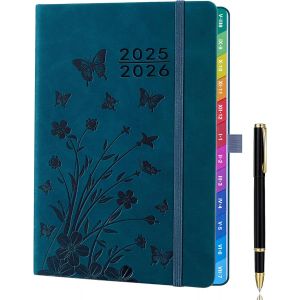 ERYI-Agenda Scolaire Et Planner 2025U20132026 A5 Semainier U2013 Bleu Paon, 1 Semaine Sur 2 Pages, Onglets Mensuels, Pochette, Boucle Stylo, Élastique - Neuf