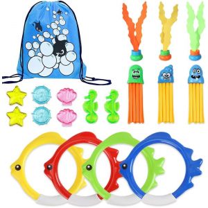 Kal-19 Pi&egrave;ce Jouets De Plong&eacute;e, Jouets De Natation Piscine Anneaux De Plong&eacute;e, Tr&eacute;sors, Marin, Pieuvre Jouet Sous Eau &Eacute;t&eacute; Jeux Pour Enfant Avec Sac &Agrave; Cordon Pour Enfant Gar&ccedil;on Fille - Neuf