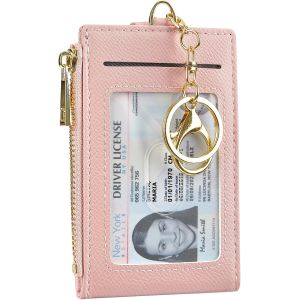 TRAHOO-Portefeuille Fin en Cuir pour Homme et Femme avec Blocage RFID, Petit Porte-cl&eacute;s &agrave; Fermeture &eacute;clair, Poche Avant avec 2 fen&ecirc;tres pour Carte d'identit&eacute; - Neuf