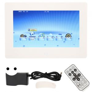 Cadre photo numerique blanc 7 pouces HD multifonctionnel avec telecommande, lecture video, musique, horloge, calendrier, prise UE - Neuf