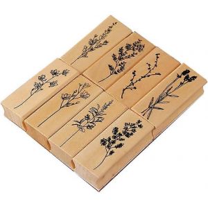 8 Pcs Bois Caoutchouc Timbre Setseal Feuilles Pour Scrapbooking,Bricolage Journal Journal Scrapbook Timbre - Neuf