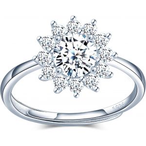 Kahfl-Anneau Réglable Femme Bague Tournesol En Oxyde De Zirconium Et Argent Sterling 925 Bague Zirconium Diamant Anneau Bague De Fiançailles Bijoux Bagues Anniversaire Mariage Promise Alliance - Neuf