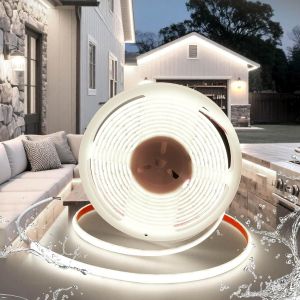 24V Cob Ruban Led, 5M Bande Led Cob &Eacute;tanche Ip68 Blanc Froid 6000K 320Led/M D&eacute;coupable Flexible Silicone Imperm&eacute;able, Largeur 10Mm, Pour Exterieur Chambre Cuisine Miroir (Sans Alimentation) - Neuf
