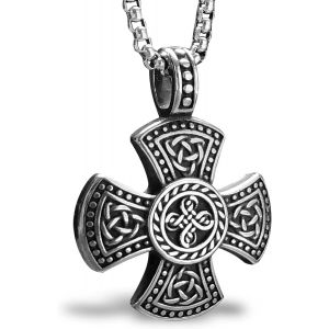 Kal-Collier Avec Pendentif En Forme De Croix Et Noeud Celtique Pour Homme En Acier Inoxydable, L, Acier Inoxydable, Pas De Gemme - Neuf