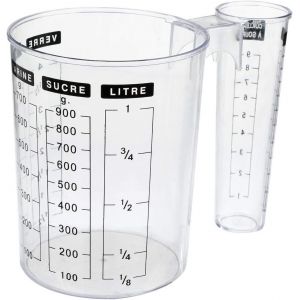Verre Doseur Double 1 Litre &iquest; Tasse Doseuse Cuisine En Plastique Transparent &iquest; Graduations Litres, Grammes, Sucre, Farine &iquest; Id&eacute;al P&acirc;tisserie Et Cuisine Maison - Neuf