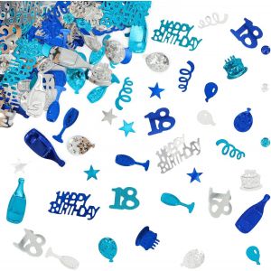 Confettis Anniversaire 18, Anniversaire Paillettes Confettis 18 ans, Confetti Anniversaire D&iquest;&iquest;coration de Table, D&iquest;&iquest;coration de Confettis pour Anniversaire, Mariage, F&iquest;&ordm;te (Bleu, Argent) - Neuf