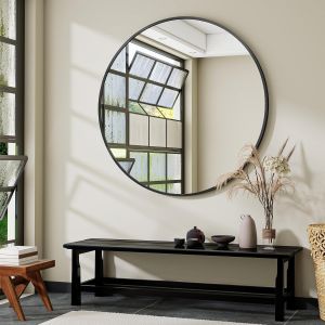 SUBZONAL-106cm Grand Miroir Rond Noir, Miroir Mural Rond avec Cadre en Alliage d'Aluminium pour Salle de Bain, Lavabo, Salon, Chambre, Entr&eacute;e D&eacute;coration Murale - Neuf