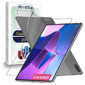 Ebeststar - Coque + Film Vitre En Verre Trempé Pour Lenovo Tab P12 Pro Etui Silicone Gel Ultra Fine, Transparent [Dimensions Precises Tablette : 285.6 X 184.5 X 5.6 Mm, Écran 12.6''] - Neuf