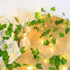 Kal-Lierre Artificiel,2m Guirlande Lumineuse Intérieur,20 Led Guirlande Lierre,Alimenté Par Batterie Guirlandes Lumineuses D'intérieur,Ip44 Preuve De L'eau,Pour Jardin,Cour,Maison,Patio,Déco Chambre - Neuf