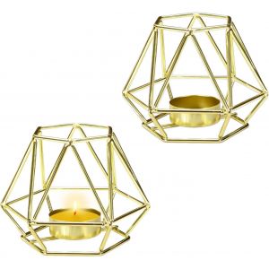 KALANKA-Lot de 2 photophores géométriques dorés en métal creux pour mariage, Noël, centre de table, décoration vintage, taille S - Neuf