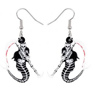 Kal-Halloween Noir Sirène Os Crâne Boucles D'oreilles Chat Acrylique Drôle Sorcière Pendante Bijoux Pour Femme Adolescents Fille Cadeaux - Neuf