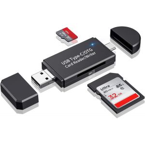 Lecteur de carte SD, 3 ports USB 2.0 Micro SD Card Reader & lecteur de carte USBC OTG Adaptateur pour carte m&iquest;&iquest;moire SD/SDXC/Micro/SDHC/MMC/RS-MMC/UHS-I, lecteur de carte USB pour carte SD/Micro SD - Neuf