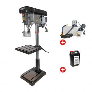 Perceuse &agrave; colonne professionnelle jusque &oslash; 30 mm CM3 1,5 kW 230V avec syst&egrave;me de refroidissement et bidon de 5L d'huile Torros DF30M PACK COOL - Neuf