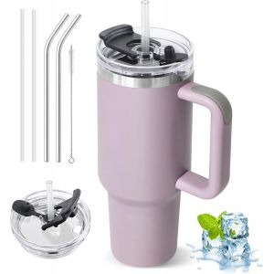 Eryi-Mug Isotherme Avec Paille, 1200ml Tasse Isotherme Avec Poignée Et Couvercle, Gobelet Travel Mug Tumbler Thermos Cafe Avec Couverture Multifonction (Lavande Clair) - Neuf