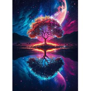Ayuhr-40x50cm Diy 5d Rond Diamant Peinture Point De Croix Paysage Montagne, Diamond Painting Kits Arbre De Vie Kit Tableau Nature Déesuse Salon Chambre Décoration Autocollant Mural - Neuf