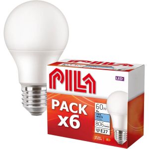 Paquet De 6 Ampoules Led,Culot Fat (E27),8 W (= 60 W À Incandescence),806 Lumens,Non Dimmable,Lumière Blanche Neutre (4 000 K),Cri80,Durée De Vie De 15 000 H - Neuf