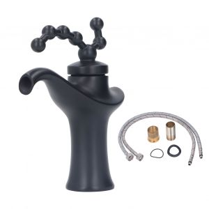 HJLIAN Robinet de lavabo de salle de bain en laiton antique, mitigeur de lavabo de salle de bain a poignee unique avec tuyaux, filetage male femelle G1/2 - Neuf