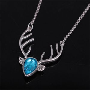 Collier Avec Pendentif Tete De Cerf En Alliage De Style Occidental Pour Femme (Argent + Bleu Ciel) - Neuf