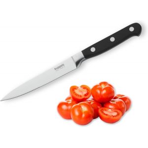 Jexnovashop-S&eacute;rie De Couteaux Solid, Couteau &Agrave; Tomates Argent/Noir, Lame Dentel&eacute;e, Couteau D'office Pour La Cuisine, Emprise Ergnomique, Acier Inoxydable, Couteau Tr&egrave;s Tranchant - Neuf