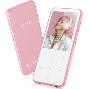 MOUN-64Go Mp3 Bluetooth Avec Haut-Parleur,2.4"" Grand Écran Lecteur Mp3 En Métal Qualité Sonore Hifi Audio Mp4 Baladeur Sport De Bouton Tactile Radio Fm Podomètre Enregistreur 60H De Musique-Rose - Neuf