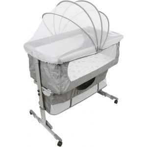 Lit Cododo Bébé Avec Matelas, Hauteur Réglable À 6 Niveaux, Lit D'appoint Bebe Evolutif À Roulettes, Lit De Voyage Pliable, Panier De Rangement, 0-2 Ans-80 * 40 * 100-115 Cm-Blanc Cassé - Neuf