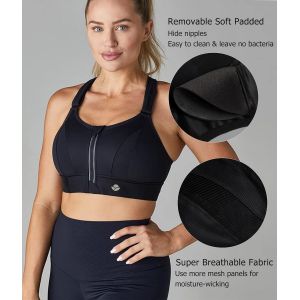 Asfasfq-Femme Soutien Gorge Sport Maintien Extreme Grande Taille Brassière Sans Armature Fermeture Devant - Neuf