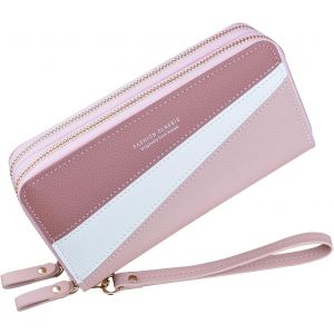 TZF-Portefeuille pour Femme avec Double Fermeture &eacute;clair Portefeuille Portefeuille en Cuir PU pour Femme Portefeuille &agrave; Longue Pochette Grande Capacit&eacute; Portefeuille Bracelet (Rose3) - Neuf
