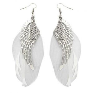 Boucles D'oreilles Plumes Blanches Avec Ailes En Argent - Neuf