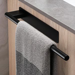 Cauc-Porte Serviette Salle De Bain Adh&eacute;sif Porte-Serviettes Sans Per&ccedil;age Autocollant Mural Un Bras Porte Serviette Acier Inoxydable Noir Mat Pour Salle De Bain Et Cuisine - Neuf