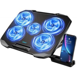 acdsgd-Support de refroidissement pour ordinateur portable de 12 &agrave; 15,6"", 5 ventilateurs silencieux, 5 angles r&eacute;glables (noir) - Neuf