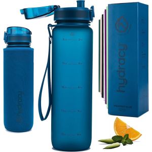 Eryi-Gourde D'eau 1l Sans Bpa, Bouteille Avec Marqueur De Temps, Infuseur Et Verrouillage Sécurisé - Housse En Néoprène, Étanche, Anti-Fuite, Réutilisable, Légère - Idéal Pour Sport, École, Travail - Neuf