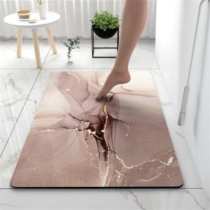 Kal-Tapis De Bain Antidérapant Moderne Motif Marbre Tapis Salle De Bain Diatomite Absorbant, Tapis Douche Séchage Rapide, Microfibre Tapis Vaisselle Tapis D'entré (50x80cm,Or Rose) - Neuf