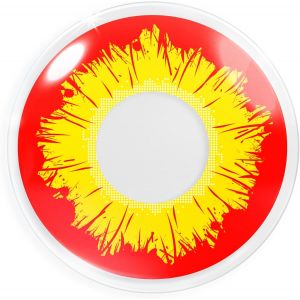 Kalanka-Lentilles Couleur Rouge Jaune - Red Yellow Halloween, Shrovetide, Carnaval | 1 Paire (2 Pi&egrave;ces) | Sans Correction | 0,00 Dioptries - Neuf