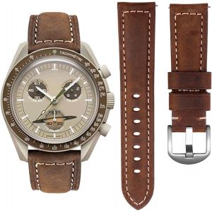 Kal-Bracelet En Cuir Pour Omega X Swatch Moonsswatch, Omega X Swatch Moonsswatch Speedmaster Bracelet De Remplacement De Montre 20mm - Neuf