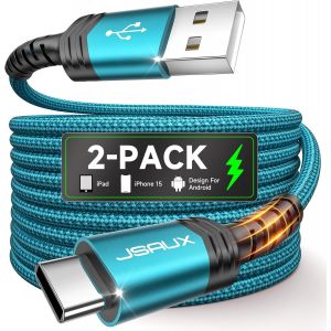 Thef-Câble Usb C Charge Rapide (1+2m Lot De 2) 3,1a Chargeur Usb C Cable Compatible Avec Iphone 16 15 Pro Max Plus, Samsung Galaxy A14 A15 A25 A35 A53 A55 S24 S23 S22 S21, Carplay, Manette Ps5 -Vert - Neuf